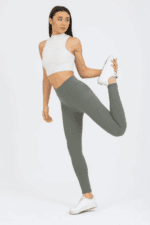 Derya Kurşun Haki Yüksek Bel Fitilli Tayt 0608 - Görsel 3