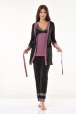 Derya Kurşun Dantel Detaylı Gecelik Sabahlık Takım 1043 - Görsel 2