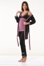 Derya Kurşun Dantel Detaylı Gecelik Sabahlık Takım 1043 - Görsel 3