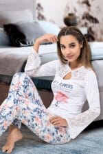 Derya Kurşun Uzun Kol Dantelli Kadın Pijama Takım 1115 - Görsel 2