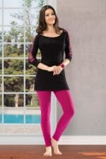 Derya Kurşun Omuz Güpürlü Uzun Kol Kadın Pijama Takım 876 - Görsel 2