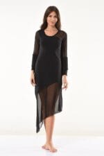 Derya Kurşun Transparan Detaylı Uzun Elbise 958